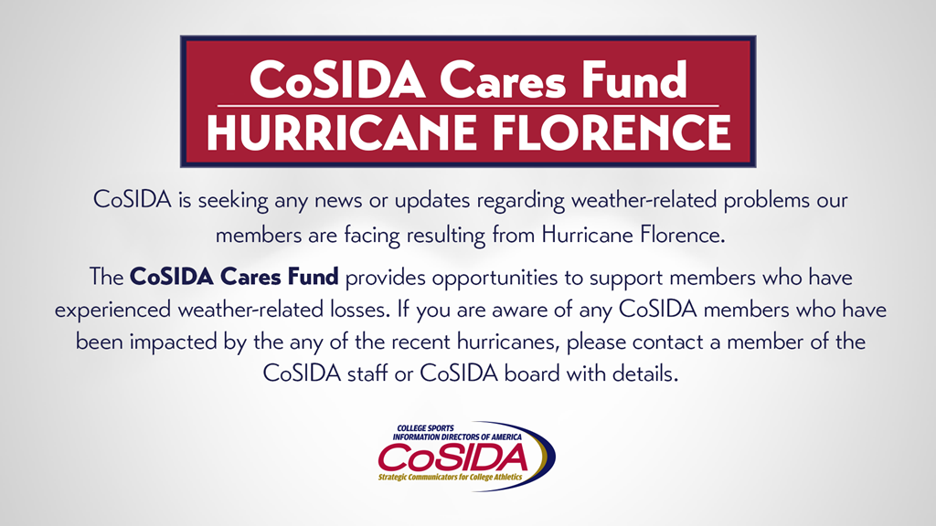 CoSIDA Seeks Updates On Members Affected By Hurricane Florence